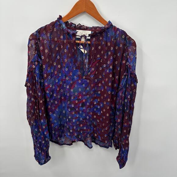 CLEOBELLA NWT Evereve Dara Metallic Shimmer Dot Puff Sleeve Blouse // S - Picture 5 of 13